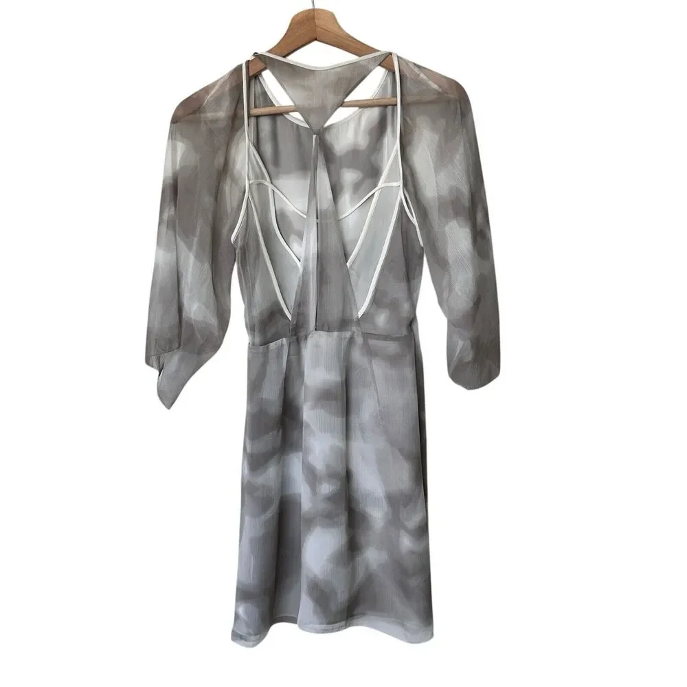 NWT Halston Heritage size 2 Cut Out Sheer Tie Dye short beige Dress $395